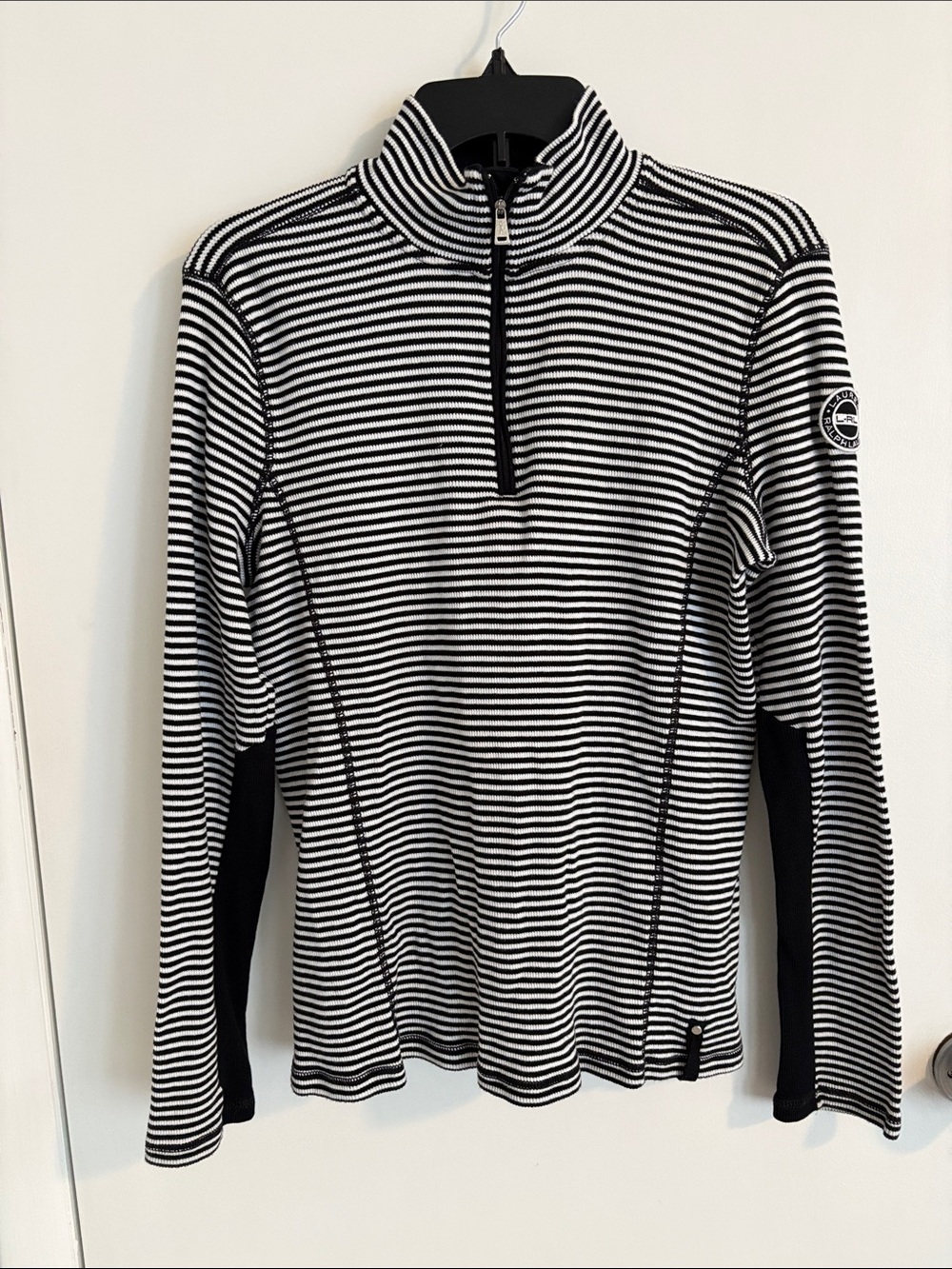 Ralph Lauren Black & White Striped Half-Zip Sweater